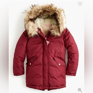 J. Crew Girls fishtail parka size 12 years PrimaLoft winter coat jacket burgundy